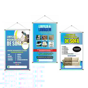 Banner prontos modelos variados tema: Limpeza sofá Lona 280g   Brilho Madeira e cordinha 