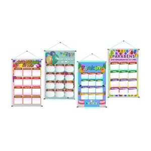 Banner prontos modelos variados tema: Aniversariante do mês Lona 280g   Brilho Madeira e cordinha 