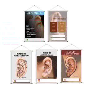 Banner prontos modelos variados tema: Auriculoterapia Lona 280g   Brilho Madeira e cordinha 