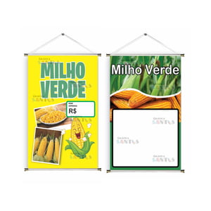 Banner prontos modelos variados tema: Milho Verde Lona 280g   Brilho Madeira e cordinha 