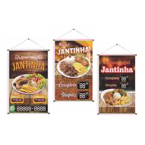 Banner prontos modelos variados tema: Jantinha Lona 280g   Brilho Madeira e cordinha 