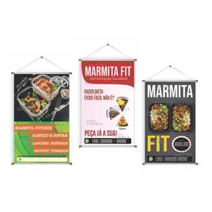 Banner prontos modelos variados tema: Marmita fit Lona 280g   Brilho Madeira e cordinha 