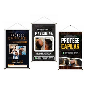 Banner prontos modelos variados tema: Protese capilar Lona 280g   Brilho Madeira e cordinha 