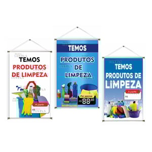 Banner prontos modelos variados tema: Produtos de limpeza Lona 280g   Brilho Madeira e cordinha 