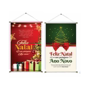 Banner prontos modelos variados tema: Feliz Natal Lona 280g   Brilho Madeira e cordinha 