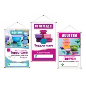 Banner prontos modelos variados tema: Tuperware Lona 280g   Brilho Madeira e cordinha 