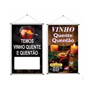 Banner prontos modelos variados tema: Vinho e quentão Lona 280g   Brilho Madeira e cordinha 