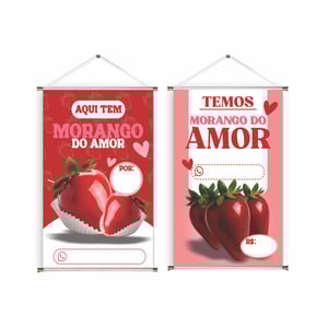 Banner prontos modelos variados tema: Morango do amor Lona 280g   Brilho Madeira e cordinha 