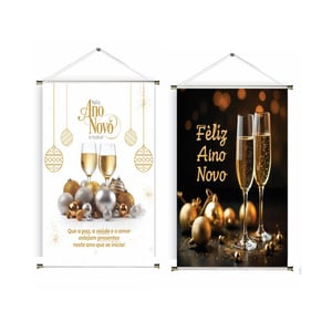 Banner prontos modelos variados tema: Ano Novo Lona 280g   Brilho Madeira e cordinha 