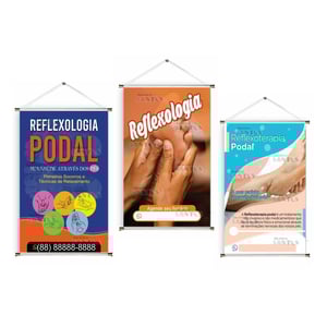 Banner prontos modelos variados tema: Reflexologia Lona 280g   Brilho Madeira e cordinha 
