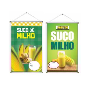 Banner prontos modelos variados tema: Suco de milho Lona 280g   Brilho Madeira e cordinha 