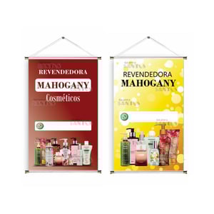 Banner prontos modelos variados tema: Revendedora Mahogany Lona 280g   Brilho Madeira e cordinha 