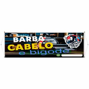 Faixa pronta Horizontal tema: Barbeiro Lona 280g   Brilho Madeira e cordinha 