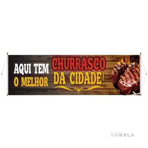 Faixa pronta Horizontal tema: Churrasco Lona 280g   Brilho Madeira e cordinha 