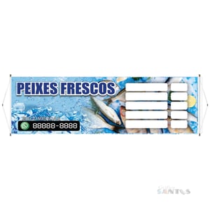 Faixa pronta Horizontal tema: Peixe fresco Lona 280g   Brilho Madeira e cordinha 