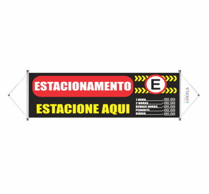 Faixa pronta Horizontal tema: Estacionamento Lona 280g   Brilho Madeira e cordinha 