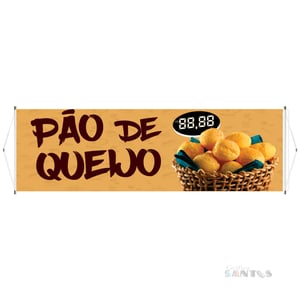 Faixa pronta Horizontal tema: Pão de Queijo Lona 280g   Brilho Madeira e cordinha 