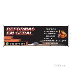 Faixa pronta Horizontal tema: Pedreiro Lona 280g   Brilho Madeira e cordinha 