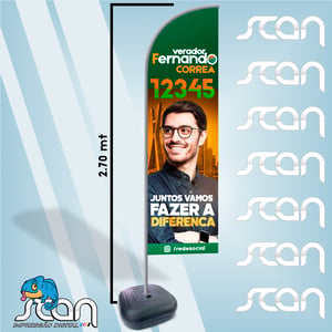 Wind Banner Campanha Estrutura Metal 2.70m x 0.65m  Tecido Tactel Com Base Tamanho da arte impressa no tecido é de 2.00m.