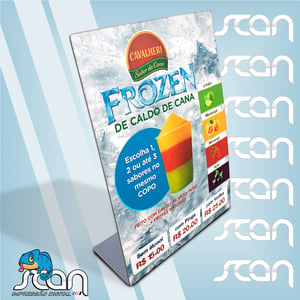 Cardápio display em L PS - 2mm A4 - 21x29,7cm  Impressão Uv Corte reto com dobra 