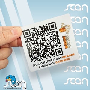 Cardápio QR code Vinil laminado 10x9cm  Laminação fosca Meio corte 