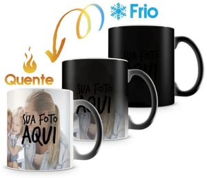 Caneca Mágica Personalizada Porcelana Termosensível 96x150mm Preta Brilho Sublimação  