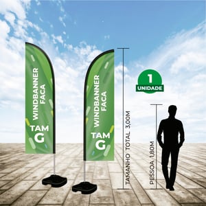 WIND BANNER KIT COMPLETO TECIDO OXFORD MODELO FACA ALTURA MONTADO: 3,00 METROS G - 4X4