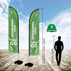 WIND BANNER KIT COMPLETO TECIDO OXFORD MODELO FACA ALTURA MONTADO: 3,50 METROS GG - 4X4