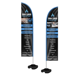 WIND BANNER KIT COMPLETO TECIDO OXFORD MODELO FACA ALTURA MONTADO: 3,50 METROS GG - 4X4 Tecido Oxford Tamanho GG 4x4 Sublimação  