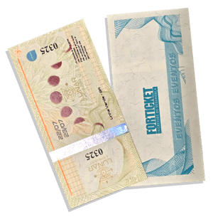Ingresso Segurança Papel moeda 90g 105x51mm 4x0 Sem verniz Corte Reto 