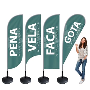 Wind Banner Completo para Piso M - 650x2500mm em Tecido Poliester - 4x4 - Estrutura e Base      