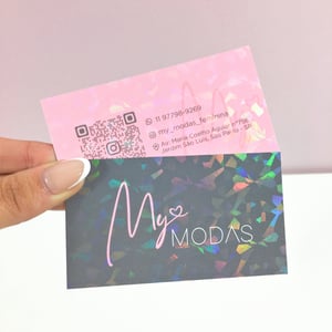 Cartão de Visita com Laminação Holográfica frente e verso Couchê 300g 9x5cm 4x4 laminação holográfica corte reto 