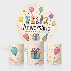 Kit Festa Personalizado Tecidos Tecido Helanca Ligth Painel 150x150cm | Cilindro M 45x60cm | Cilindro G 51x80cm e Cilindro P 39x48 4x0 Sublimação Total  