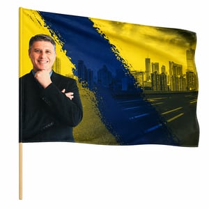 Bandeira Tecido 100X140CM Tecido Tactel 100x140cm 4x0 Sublimação Total Cabo de Madeira 