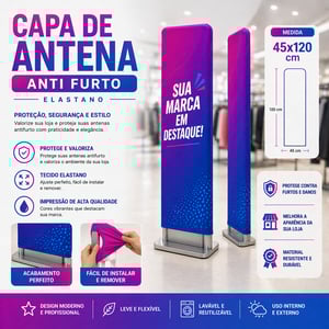 Capa de Antena Anti Furto Elastano 45x120cm Elastano 45x120cm 4x4 Sublimação Total Frente e Verso  