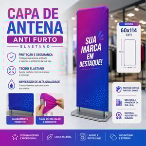 Capa de Antena Anti Furto Elastano 60x114cm Elastano 60x114cm 4x4 Sublimação Total Frente e Verso  