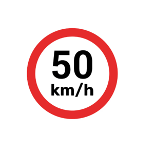 Adesivo Comercial Refletivo - R-19 - velocidade máxima permitida 50 km/h  Adesivo Comercial 41x41cm 4x0   