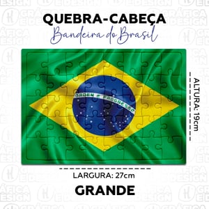 Quebra-Cabeça Grande Bandeira do Brasil Papelão 27x19cm Colorido Frente Superfície Resinada e Perolizada Cantos Arredondados 