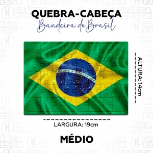 Quebra-Cabeça Médio Bandeira do Brasil Papelão 19x14cm Colorido Frente Superfície Resinada e Perolizada Cantos Arredondados 