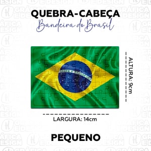 Quebra-Cabeça Pequeno Bandeira do Brasil Papelão 14x9cm Colorido Frente Superfície Resinada e Perolizada Cantos Arredondados 