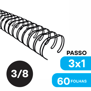 Encadernação Wire-o | Até 60 Folhas Wire-o 3/8 A4  Metal Passo 3x1 Capa: Transparente | Contracapa: Preto