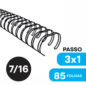Encadernação Wire-o | Até 85 Folhas Wire-o 7/16 A4  Metal Passo 3x1 Capa: Transparente | Contracapa: Preto
