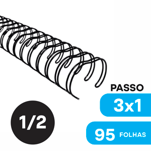 Encadernação Wire-o | Até 95 Folhas Wire-o 1/2 A4  Metal Passo 3x1 Capa: Transparente | Contracapa: Preto