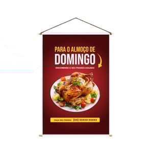 Banner Arte Pronta - Frango Assado Lona 280g  4x0  Madeira e Cordinha 