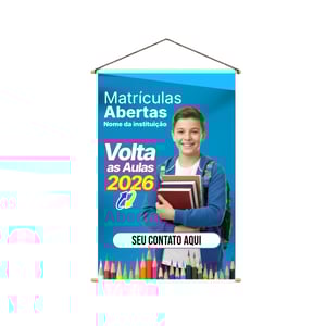 Banner Arte Pronta - Volta as Aulas Lona 280g  4x0  Madeira e Cordinha 