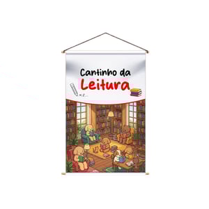 Banner Arte Pronta - Cantinho da Leitura Lona 280g  4x0  Madeira e Cordinha 