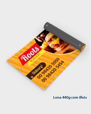 Faixas em Lona Lona 440g.    Bastão, Cordão e Ilhós 