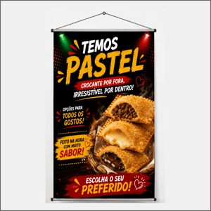 Banner Temos Pastel Lona 440g Banner Impresão colorido Frente Brilho Bastão de Madeira, Cordão na parte Superior 