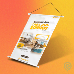 Banner Vertical Personalizado - 440g Lona 440g Você escolhe o tamanho por m² Alta Resolução CMYK - Impressão realizada com tintas ecológicas  Diversos tipos de acabamento Corte reto (refile)