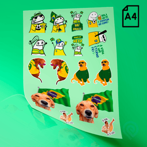Cartela A4 DTF UV – Memes Brasil Copa do Mundo 2026 Material em Filme Cartela A4 - 21 x 29 cm Impressão Colorida Verniz para auto relevo  Cartela adesivo DTF UV - Copa do Mundo 2026